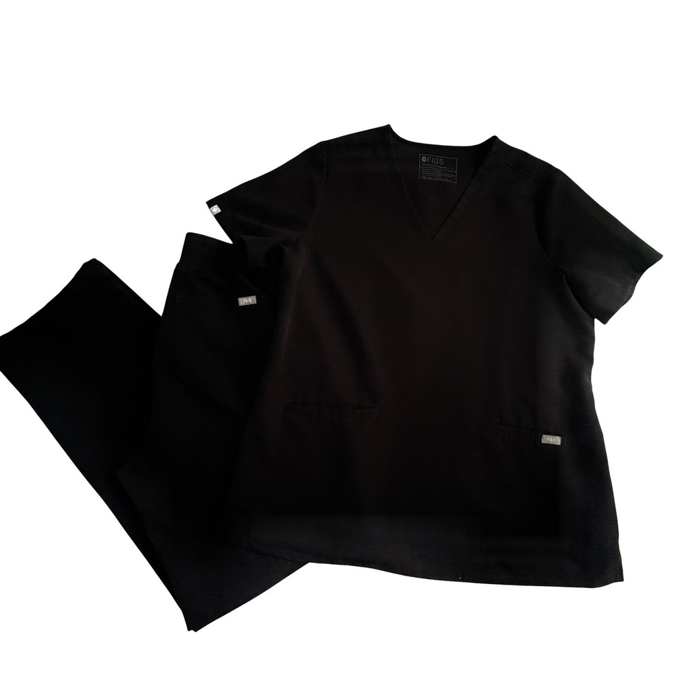 FIGS Scrub Set Women M/L Black Casma V-Neck Top Straight Leg Pants